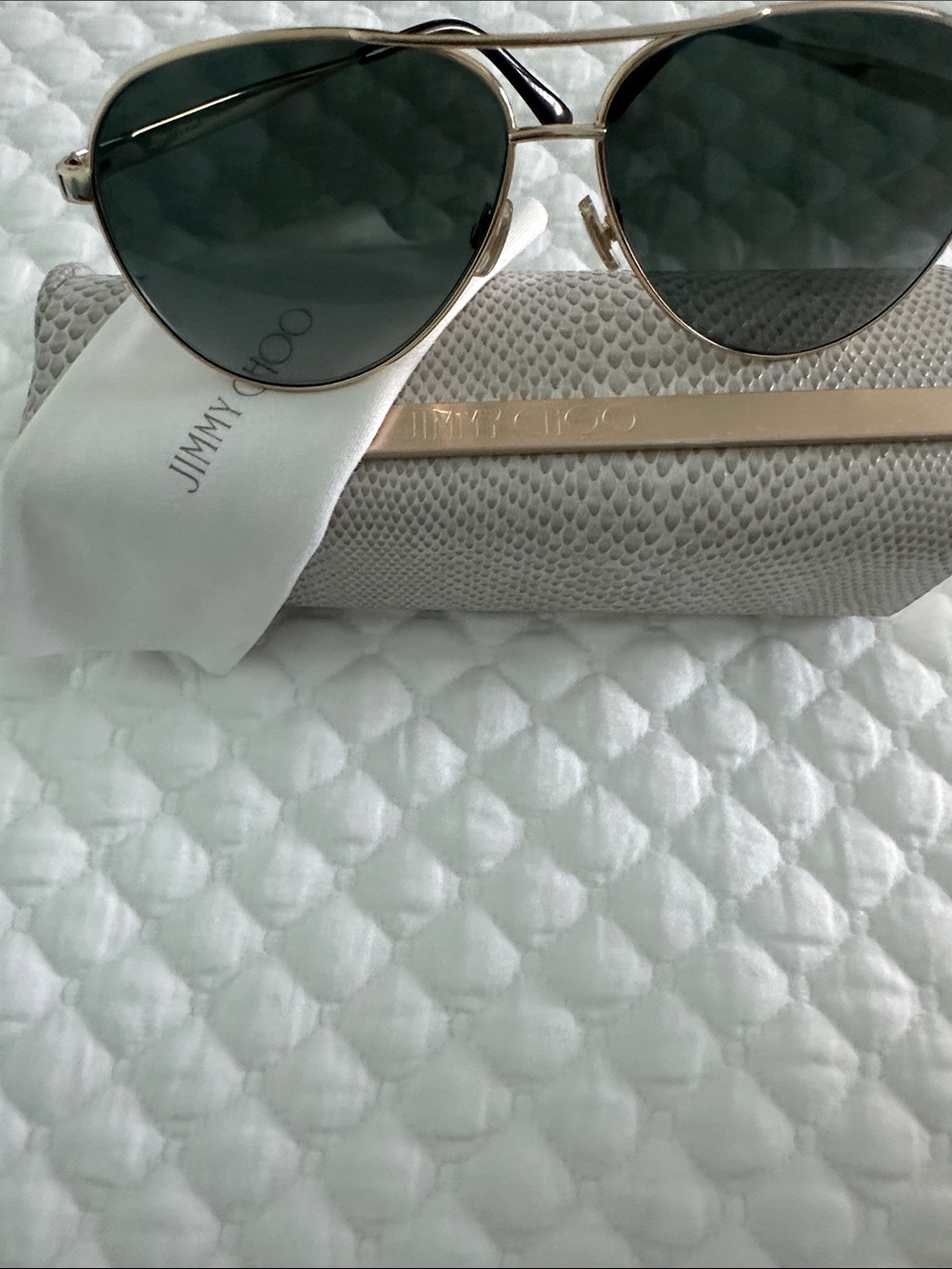 Jimmy Choo Gold Frame Sunglasses with Dark Green Lenses